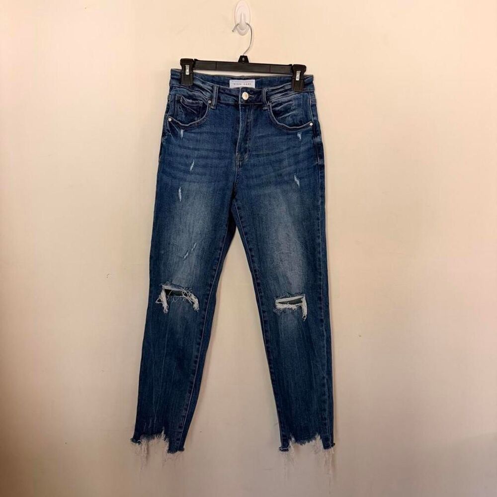 Indie Risen Jeans Medium Wash Distressed High Rise Straight Jeans Size 5/27